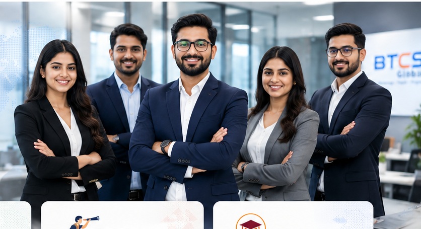 Professional technology consultants collaborating in a modern office